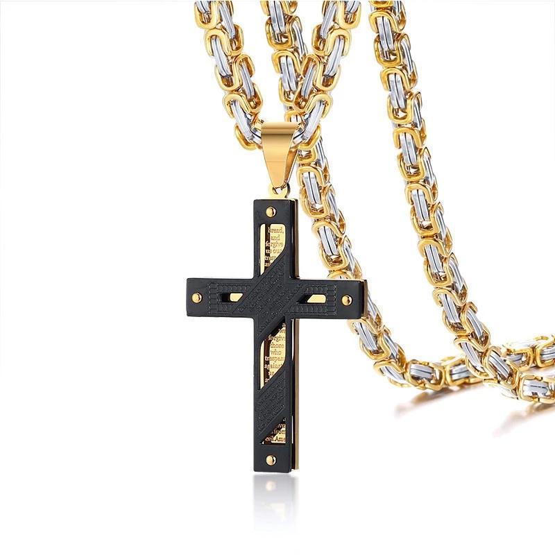 Three Tone Cross Pendant with Punk Byzantine Necklace-Necklaces-Innovato Design-Innovato Design