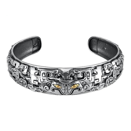 Chinese Taotie 925 Sterling Silver Vintage Bracelet-Bracelets-Innovato Design-Innovato Design