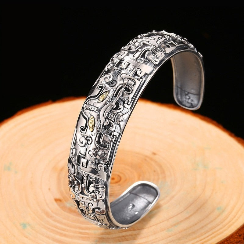 Chinese Taotie 925 Sterling Silver Vintage Bracelet-Bracelets-Innovato Design-Innovato Design