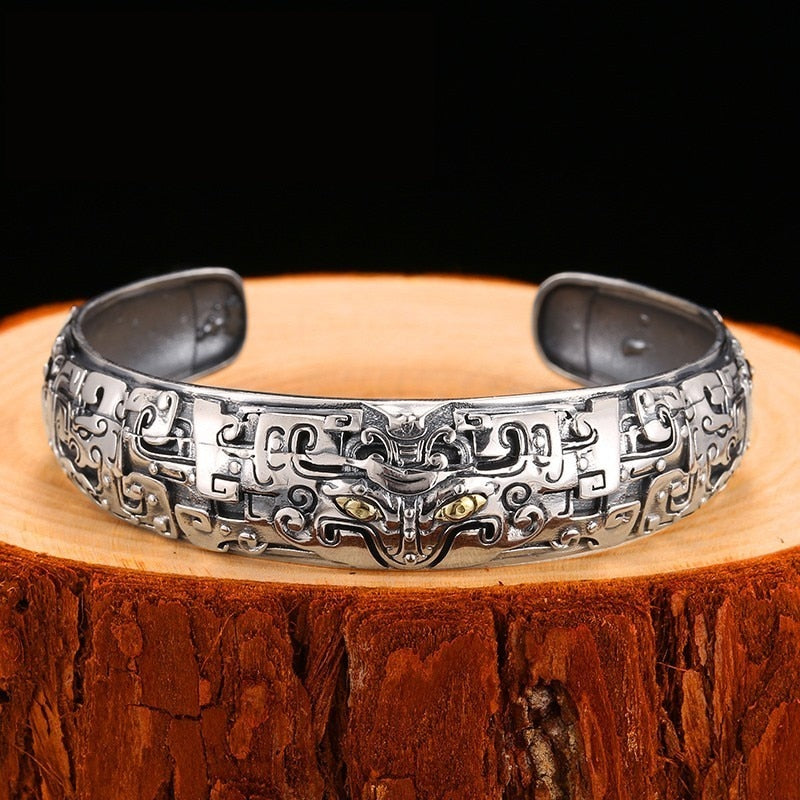 Chinese Taotie 925 Sterling Silver Vintage Bracelet-Bracelets-Innovato Design-Innovato Design