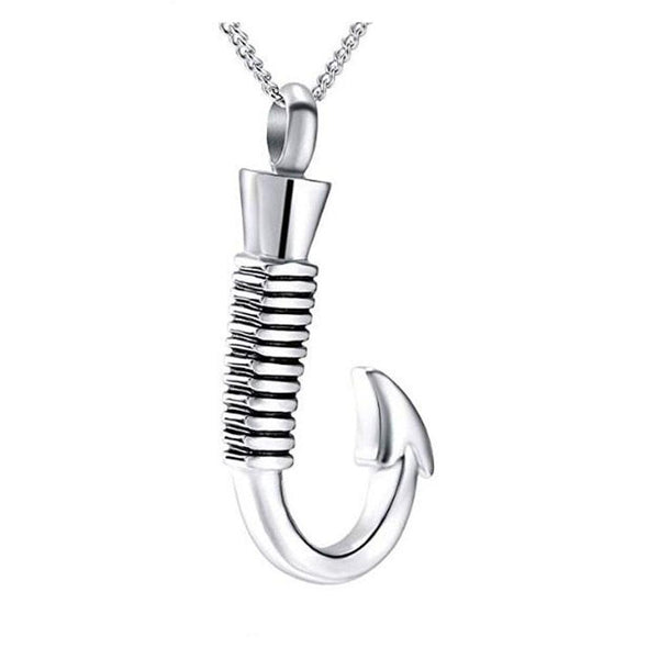 Stainless Steel Fish Hook Memorial Pendant Necklace