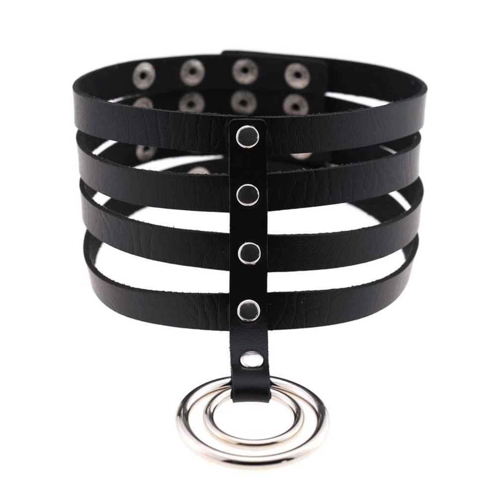 Four-Layer Punk Choker Collar Leather Gothic Harajuku Necklace-Necklace-Innovato Design-Black-Innovato Design