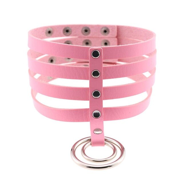 Four-Layer Punk Choker Collar Leather Gothic Harajuku Necklace-Necklace-Innovato Design-Pink-Innovato Design