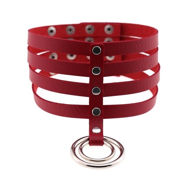 Four-Layer Punk Choker Collar Leather Gothic Harajuku Necklace-Necklace-Innovato Design-Red-Innovato Design