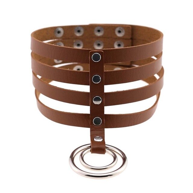 Four-Layer Punk Choker Collar Leather Gothic Harajuku Necklace-Necklace-Innovato Design-Brown-Innovato Design