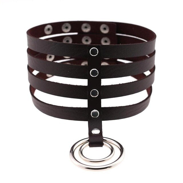 Four-Layer Punk Choker Collar Leather Gothic Harajuku Necklace-Necklace-Innovato Design-Coffee-Innovato Design