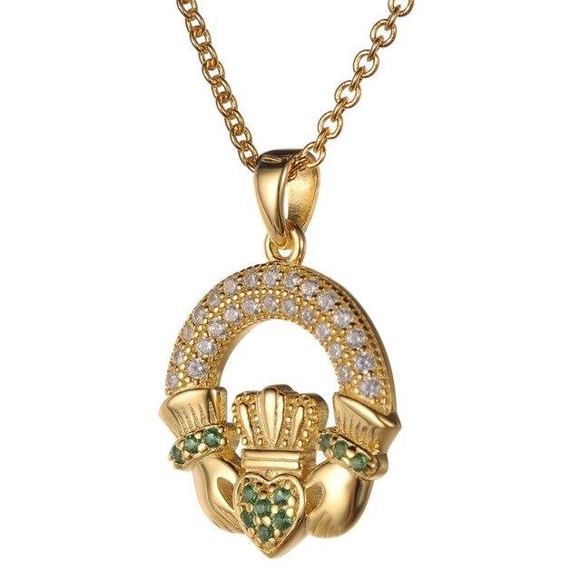 925 Sterling Silver Emerald Claddagh Pendant Necklace-Necklaces-Innovato Design-Gold-Innovato Design