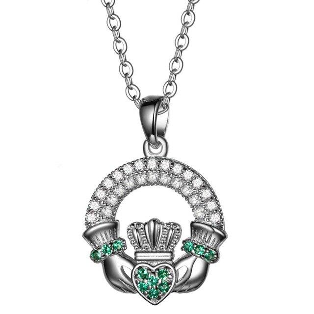 925 Sterling Silver Emerald Claddagh Pendant Necklace-Necklaces-Innovato Design-Silver-Innovato Design