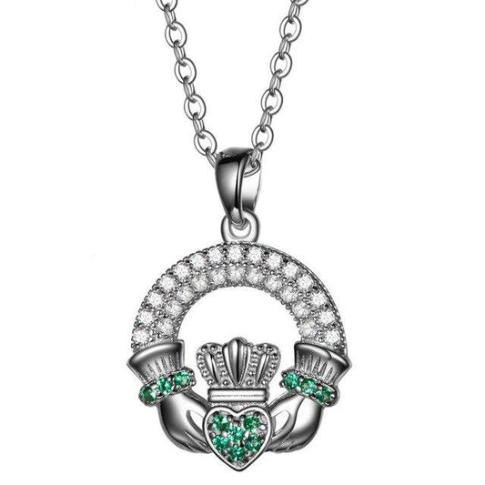 925 Sterling Silver Emerald Claddagh Pendant Necklace - InnovatoDesign