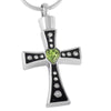 Urn Silver Cross with Green Heart Crystals and Necklace - InnovatoDesign