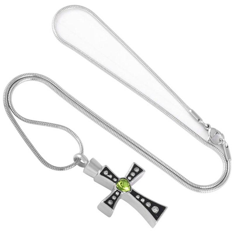 Urn Silver Cross with Green Heart Crystals and Necklace-Necklaces-Innovato Design-Innovato Design