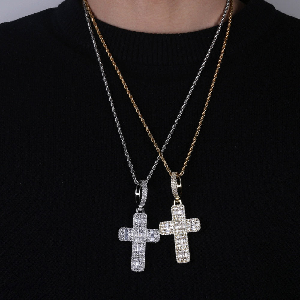 Fashion Cross Cubic Zirconia Hip-Hop Pendant Necklace-Necklaces-Innovato Design-Sliver-4mm Tennis Chain-30inch-Innovato Design