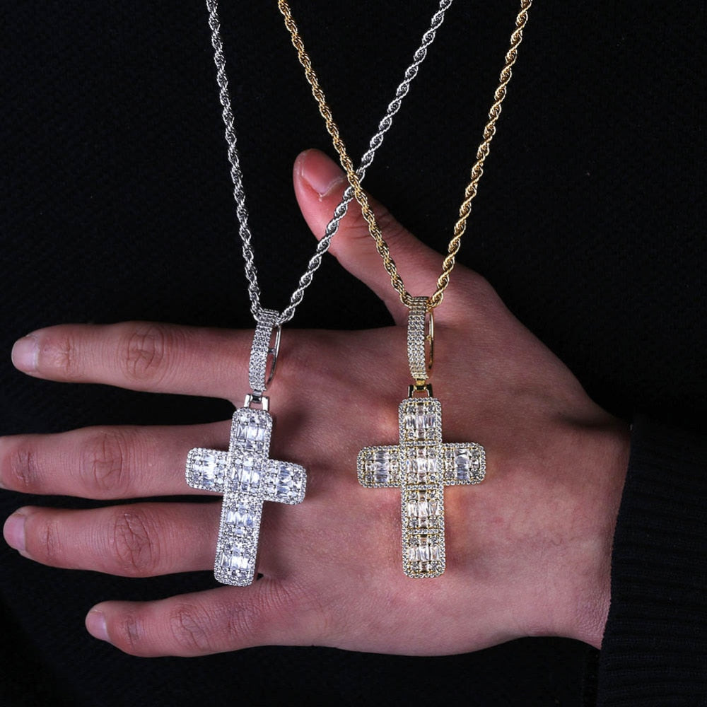 Fashion Cross Cubic Zirconia Hip-Hop Pendant Necklace-Necklaces-Innovato Design-Sliver-4mm Tennis Chain-30inch-Innovato Design