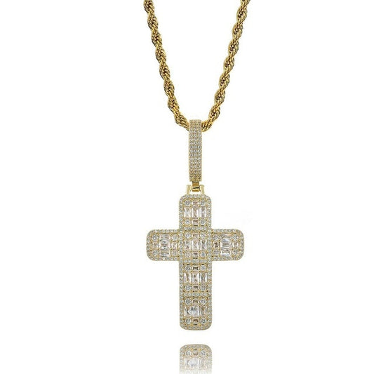 Fashion Cross Cubic Zirconia Hip-Hop Pendant Necklace-Necklaces-Innovato Design-Gold-4mm Tennis Chain-30inch-Innovato Design