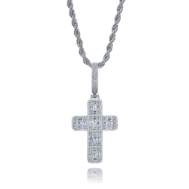 Fashion Cross Cubic Zirconia Hip-Hop Pendant Necklace-Necklaces-Innovato Design-Sliver-4mm Tennis Chain-30inch-Innovato Design