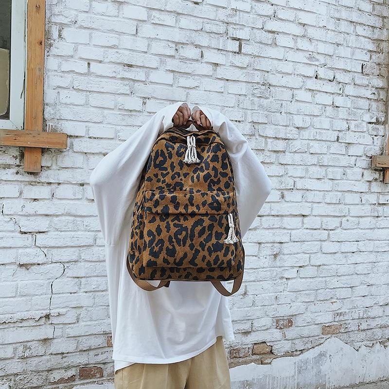 Leopard Print Corduroy Dual-Straps Travel 20 Liter Backpack-corduroy backpacks-Innovato Design-Innovato Design