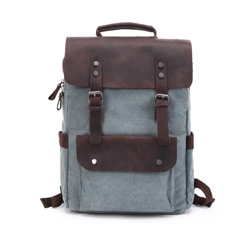 Large Canvas Leather Waterproof 14 Inch 20 Liter Backpack-Canvas and Leather Backpack-Innovato Design-Black-Innovato Design