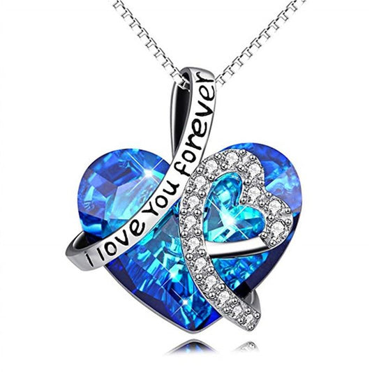 Crystal Heart of Ocean Pendant with Engraved "I Love You Forever" Silver Linings-Necklaces-Innovato Design-Innovato Design