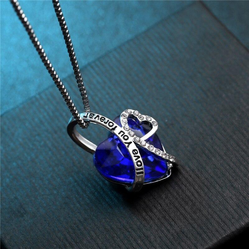 Crystal Heart of Ocean Pendant with Engraved "I Love You Forever" Silver Linings-Necklaces-Innovato Design-Innovato Design