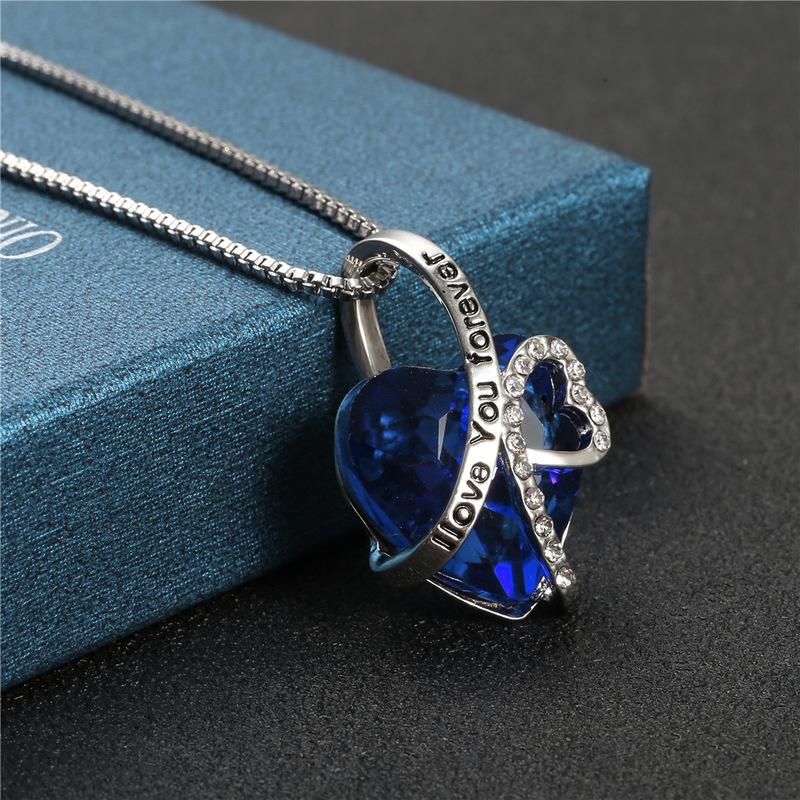 Crystal Heart of Ocean Pendant with Engraved "I Love You Forever" Silver Linings-Necklaces-Innovato Design-Innovato Design