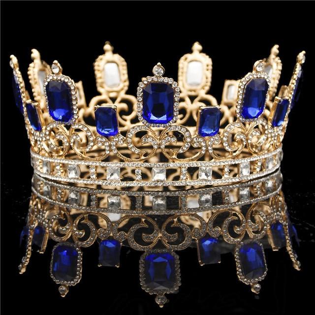 Vintage 3 Color Crystal Tiaras and Crows for Prom and Wedding-Crowns-Innovato Design-Gold Blue-Innovato Design