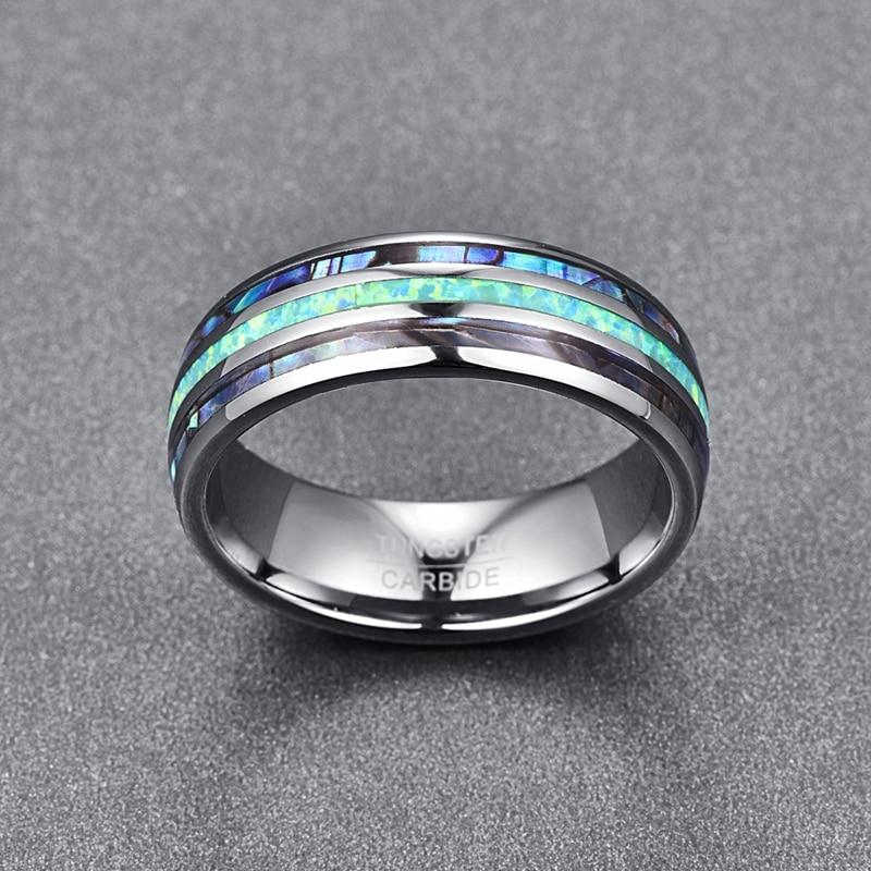 8mm Blue Green Abalone Silver Tungsten Carbide Band-Rings-Innovato Design-5-Innovato Design