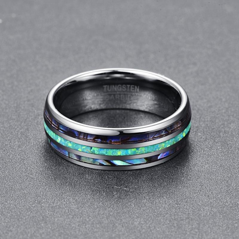 8mm Blue Green Abalone Silver Tungsten Carbide Band-Rings-Innovato Design-5-Innovato Design