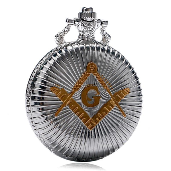 Silver and Gold Plated Masonic Pocket Watch with Silver Chain Necklace - InnovatoDesign