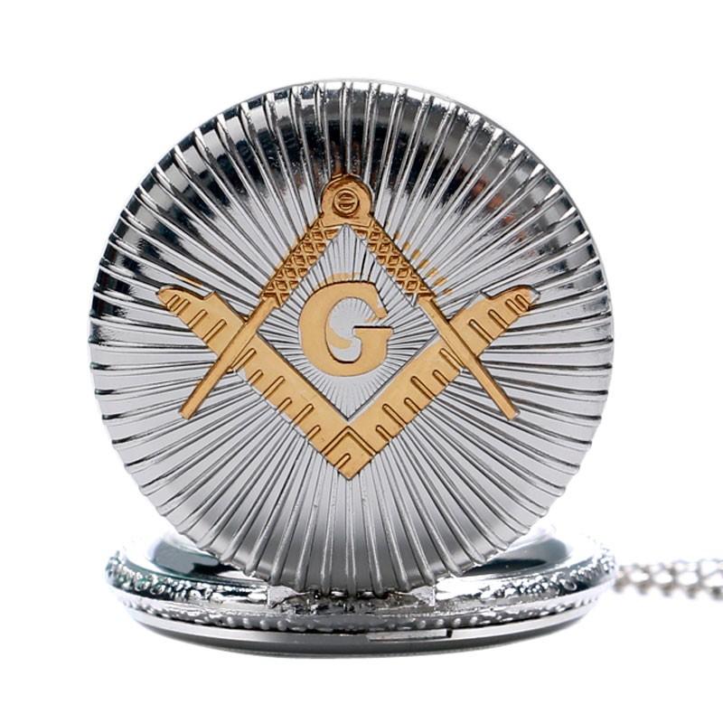 Silver and Gold Plated Masonic Pocket Watch with Silver Chain Necklace-Pocket Watch-Innovato Design-Innovato Design