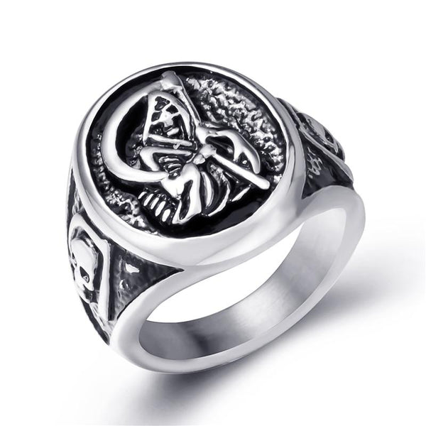 Men's Grim Reaper Stainless Steel Gothic Ring with Skulls for Bikers - InnovatoDesign