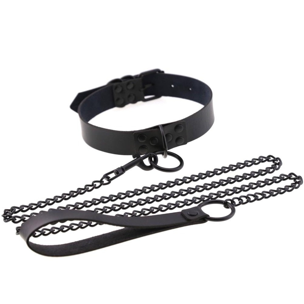 Chain Traction Collar Choker Leather Gothic Punk Harajuku Necklace-Necklace-Innovato Design-Black-Innovato Design