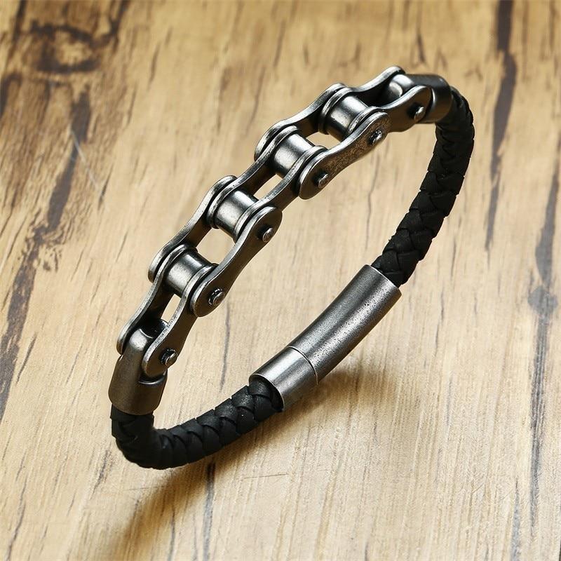 Genuine Leather Biker Chain Bracelet-Bracelets-Innovato Design-Innovato Design