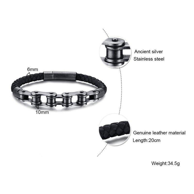 Genuine Leather Biker Chain Bracelet-Bracelets-Innovato Design-Innovato Design