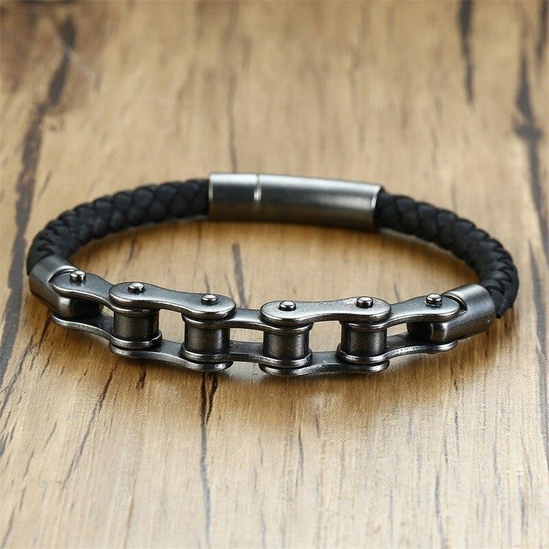 Genuine Leather Biker Chain Bracelet-Bracelets-Innovato Design-Innovato Design