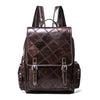 Genuine Leather School Bag with Brown Plaid Design - InnovatoDesign