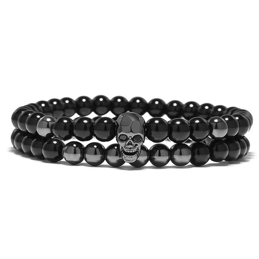 Elastic Black Onyx Beads Chain Bracelet-Skull Bracelet-Innovato Design-Black-Innovato Design