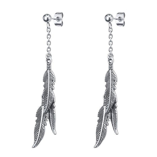 Feather Link Chain Tassel Stainless Steel Hip-hop Stud Earrings-Earrings-Innovato Design-Innovato Design