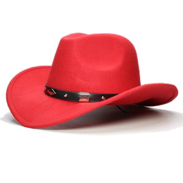 Retro Parent-Child Wool Cowboy Hat with Geometric Pattern Leather Band-Hats-Innovato Design-Red-Adult-Innovato Design