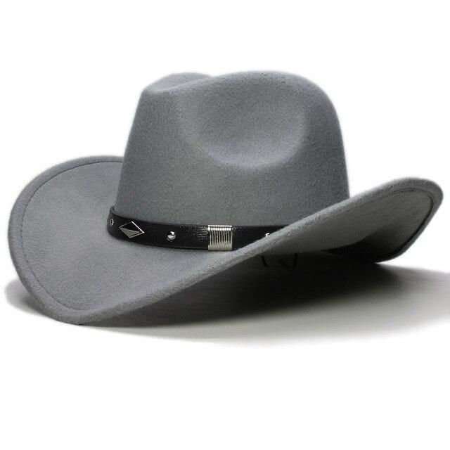 Retro Parent-Child Wool Cowboy Hat with Geometric Pattern Leather Band-Hats-Innovato Design-Gray-Adult-Innovato Design