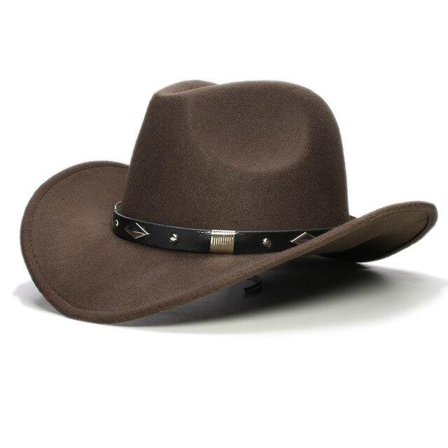 Retro Parent-Child Wool Cowboy Hat with Geometric Pattern Leather Band-Hats-Innovato Design-Brown-Adult-Innovato Design