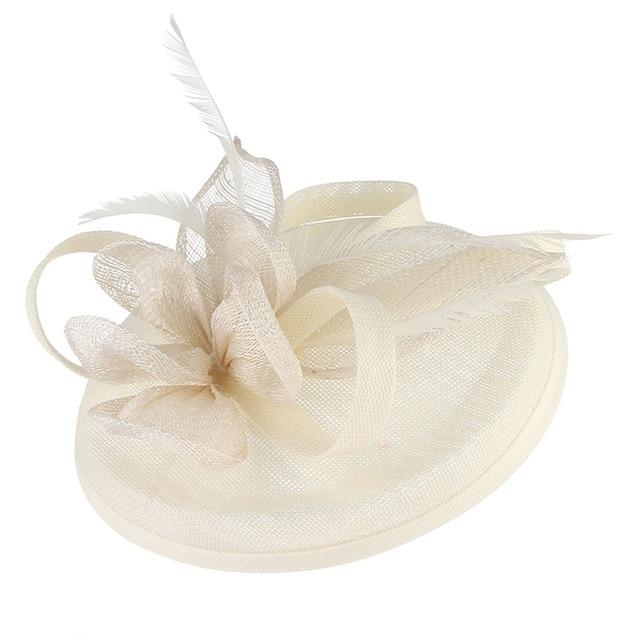 Sinamay Mesh Pillbox Fascinator Hat with Feathers-Hats-Innovato Design-Beige-Innovato Design