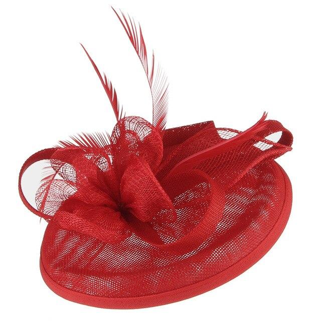 Sinamay Mesh Pillbox Fascinator Hat with Feathers-Hats-Innovato Design-Red-Innovato Design