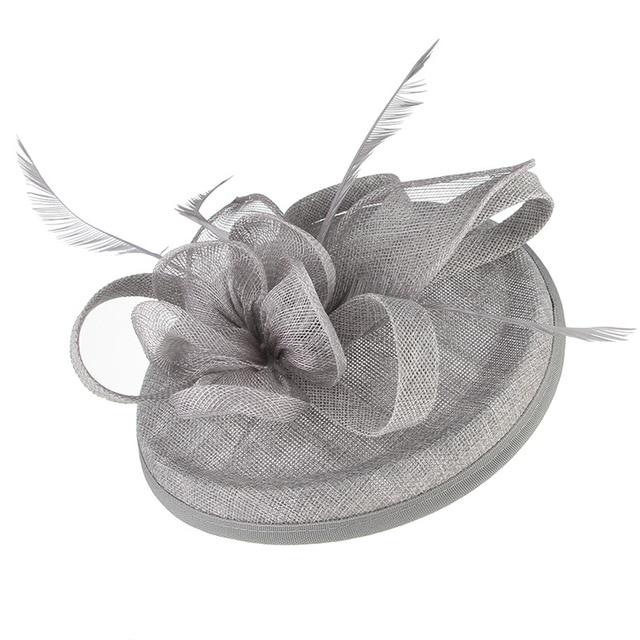Sinamay Mesh Pillbox Fascinator Hat with Feathers-Hats-Innovato Design-Light Grey-Innovato Design