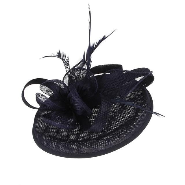 Sinamay Mesh Pillbox Fascinator Hat with Feathers-Hats-Innovato Design-Navy Blue-Innovato Design