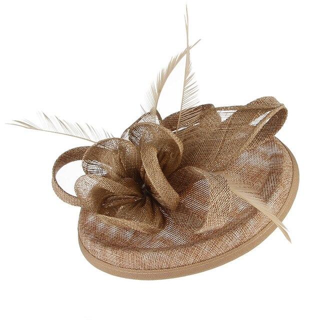 Sinamay Mesh Pillbox Fascinator Hat with Feathers-Hats-Innovato Design-Khaki-Innovato Design