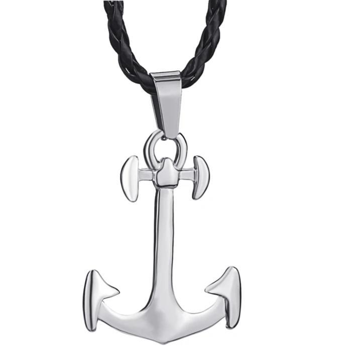 Silver Anchor Pendant with Knotted Leather Rope Necklace-Necklaces-Innovato Design-Innovato Design