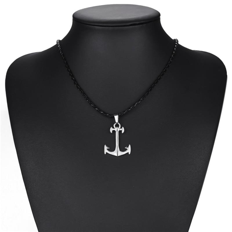 Silver Anchor Pendant with Knotted Leather Rope Necklace-Necklaces-Innovato Design-Innovato Design
