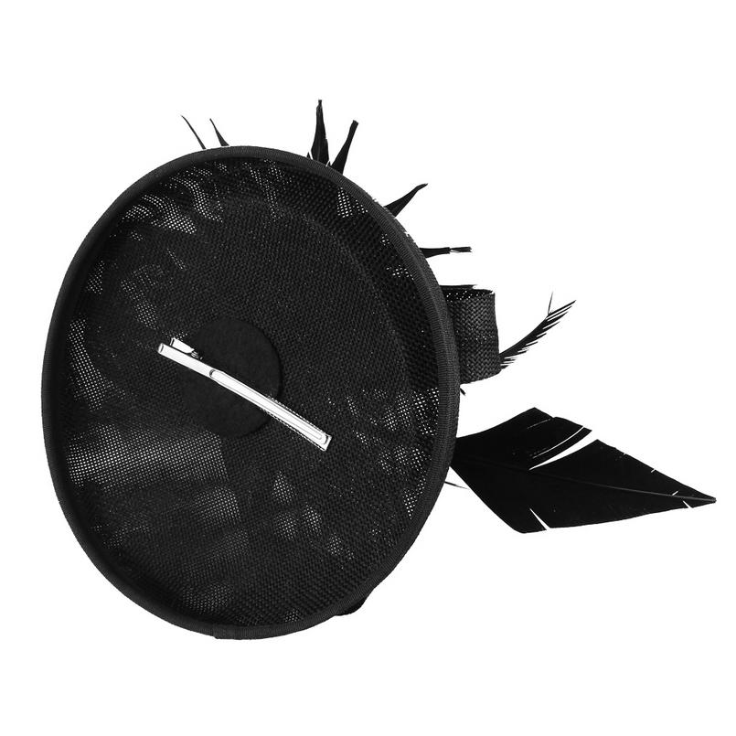 Hair Clip Flower Pillbox Fascinator Hat with Feathers-Hats-Innovato Design-Black-Innovato Design