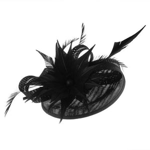 Hair Clip Flower Pillbox Fascinator Hat with Feathers-Hats-Innovato Design-Black-Innovato Design