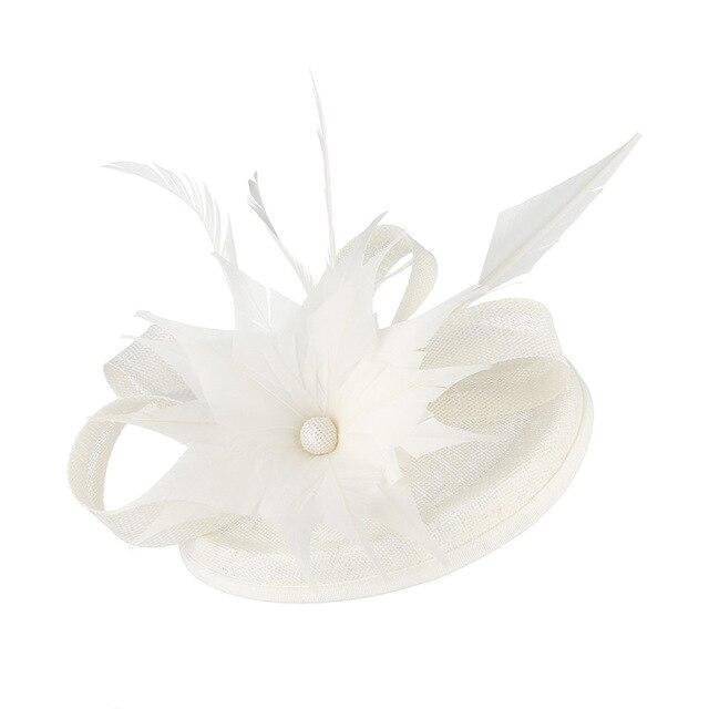 Hair Clip Flower Pillbox Fascinator Hat with Feathers-Hats-Innovato Design-Beige-Innovato Design